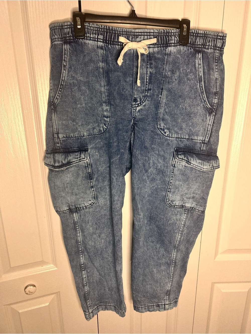 GAP Denim Easy Jean Womens L Large Dark Wash Elastic Waist Drawstring Cargo